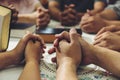 Group People hold hands to pray for God