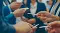 A group of people holding business cards Royalty Free Stock Photo