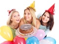 Group people holding cake. Royalty Free Stock Photo
