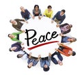 Group of People Holding Hands Around Letter Peace Royalty Free Stock Photo