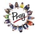 Group of People Holding Hands around Letter Pray Royalty Free Stock Photo