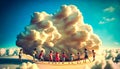 Group of people holding hands in front of cloud. Generative AI Royalty Free Stock Photo