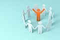 Group of people holding hands with one leader orange man in center of the circle business concepts on blue pastel color Royalty Free Stock Photo