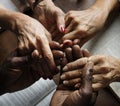 Group of people holding hands praying worship believe Royalty Free Stock Photo