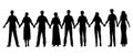 Group of People holding hands together silhouette Royalty Free Stock Photo