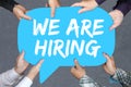 Group of people holding We are hiring jobs, job working recruitment employment business concept