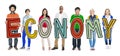 Group of People Holding Letter Economy Concepts Royalty Free Stock Photo
