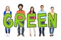 Group of People Holding Letter Green Concept
