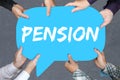 Group of people holding pension retirement business concept