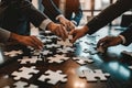 a group of people holding puzzle piece Royalty Free Stock Photo