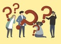A group of people holding question mark signs illustration
