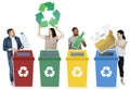 Group of people holding recycle icons Royalty Free Stock Photo