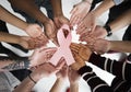 Group of People Holding Ribbon Breast Cancer Concept Royalty Free Stock Photo