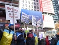 A group of peopleat a protest to support Ukraine