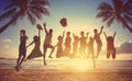 Group of people jumping at beach Royalty Free Stock Photo