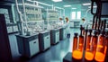 Group of people in lab coats working in room filled with laboratory equipment. Generative AI Royalty Free Stock Photo