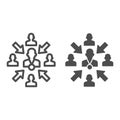 Group of people with leader and arrows line and solid icon, teamwork and relationship concept, working group with lead Royalty Free Stock Photo