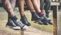 Group People Legs Hanging Outdoors Concept