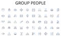 Group people line icons collection. Advertising, Branding, Campaign, Content, Conversion, Customer, Engagement vector