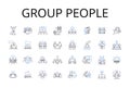 Group people line icons collection. Bunch crowd, Assembly congregation, Gathering party, Team squad, Pair couple, Duo