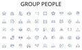 Group people line icons collection. Persuasive, Pitch, Presentation, Convincing, Negotiation, Promotional, Effective