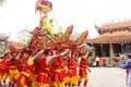 Group of people lion dance on the streets