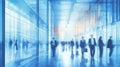 Group of People in the Lobby Business Center in Blue Tonality Background