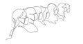 Group of people in medical face masks standing together continuous one line vector drawing. Prevention and safety