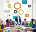 Group of People Meeting with Gears Symbol Royalty Free Stock Photo