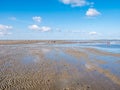 Group of people mudflat hiking on Waddensea at low tide from Friesland to West Frisian island Ameland, Netherlands Royalty Free Stock Photo