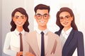 Group of people in office, illustration one man and two woman
