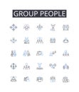 Group people line icons collection. Bunch crowd, Assembly congregation, Gathering party, Team squad, Pair couple, Duo