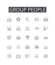 Group people line icons collection. Bunch crowd, Assembly congregation, Gathering party, Team squad, Pair couple, Duo