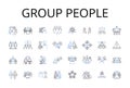 Group people line icons collection. Bunch crowd, Assembly congregation, Gathering party, Team squad, Pair couple, Duo