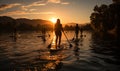 Group of People Paddle Boarding on Water Royalty Free Stock Photo
