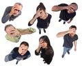 Group of people peeking with hand on face on white background