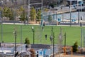 Group of people playing on a soccer field