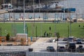 Group of people playing on a soccer field