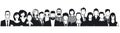 Group of people portrait, black white faces on white background. illustration