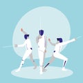 Group of people practicing fencing avatar character