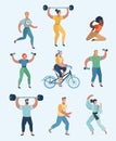 Group of people practicing sports. Set of humans Royalty Free Stock Photo