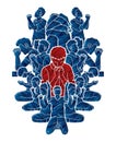 Group of people pray to God , Prayer, Praise to the Lord , Double exposure cartoon graphic