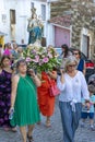 group of people in procession in honor of Santo Domingo promoted by the parish of the Portuguese village of Malpica do Tejo.