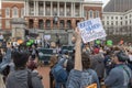 Group of people protesting for social equity and affordable housing in the streets of Boston, USA