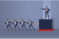 Group of People Pulls Rope to Move Cruel Boss Blue Collar Illustration