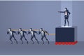 Group of People Pulls Rope to Move Cruel Female Boss Blue Collar Illustration