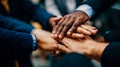 A group of people putting their hands together in a circle Royalty Free Stock Photo