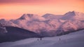 A group of people riding skis on top of a snow covered slope. AI generative image