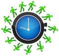 Group of people running around the clock