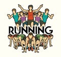 Group of people running with text running Marathon runners Royalty Free Stock Photo